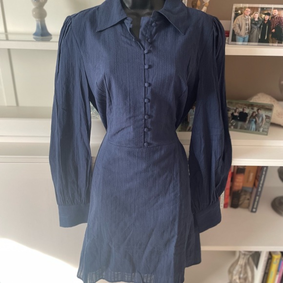 NWT ModCloth cotton blend navy mini dress Victorian inspired buttons size 10 M L - Picture 4 of 7